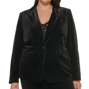 Calvin Klein Velvet Blazer Jacket Women's Plus Size 22W Black One-Button Evening